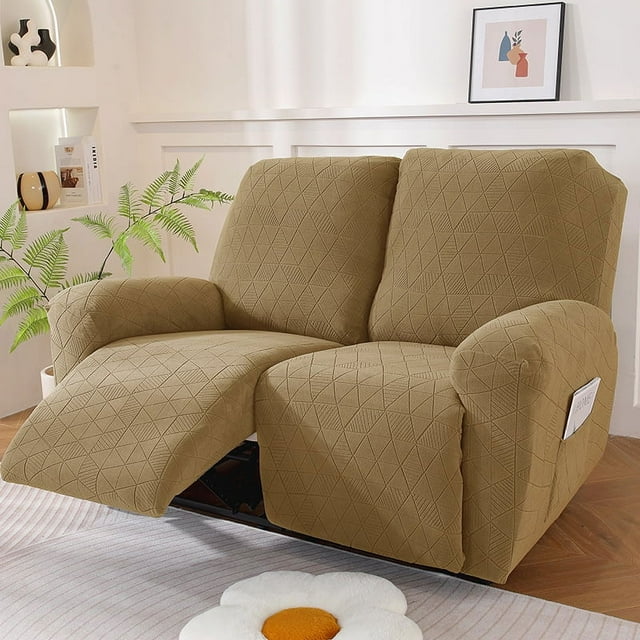 Xiao Hua Conjunto de sofá universal elástico color caqui con patrón de rombos, conjunto de sofá, conjunto de sillones para sala de estar, conjunto de protección para sofá, 2 asientos