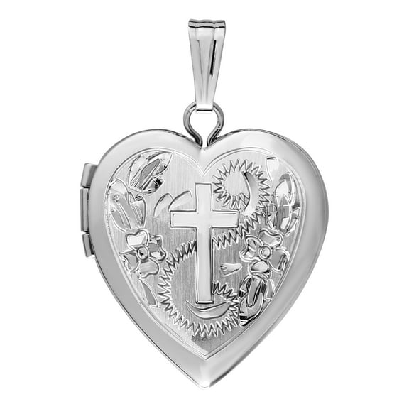 14k White Gold 5/8 inch Heart Locket Pendant