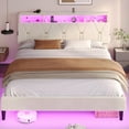 thumbnail image 3 of Full Size Bed Frame with Storage Headboard & LED Lights, Platform Bed Frame with USB Port Charging,Adjustable Velvet Upholstered Headboard,White, 3 of 7