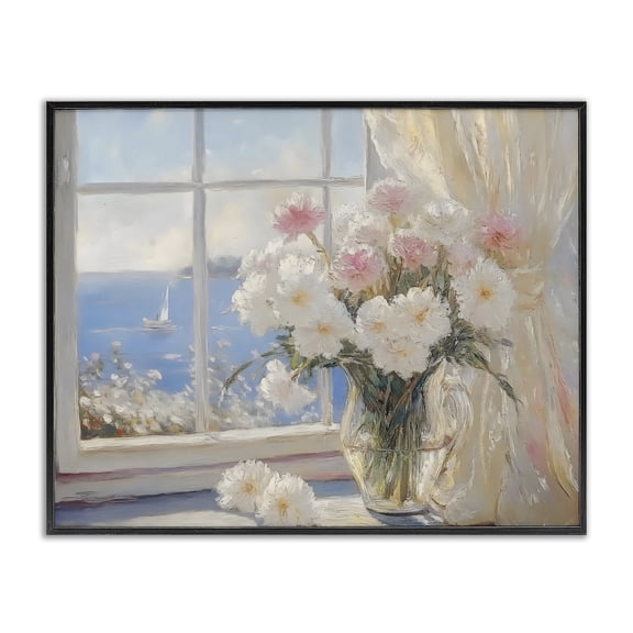 Stupell Industries Coastal View Floral Window Bouquet Black Framed Giclee Art, design by LSR Design Studio