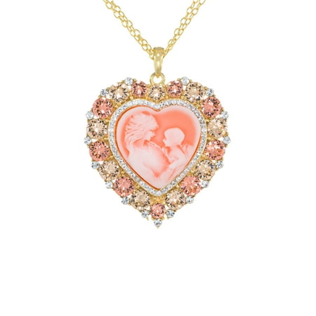 Hematite Cameo - Luminesse Rose Crystal Sterling Silver and 18K Gold-Plate Heart Cameo Pendant, 18