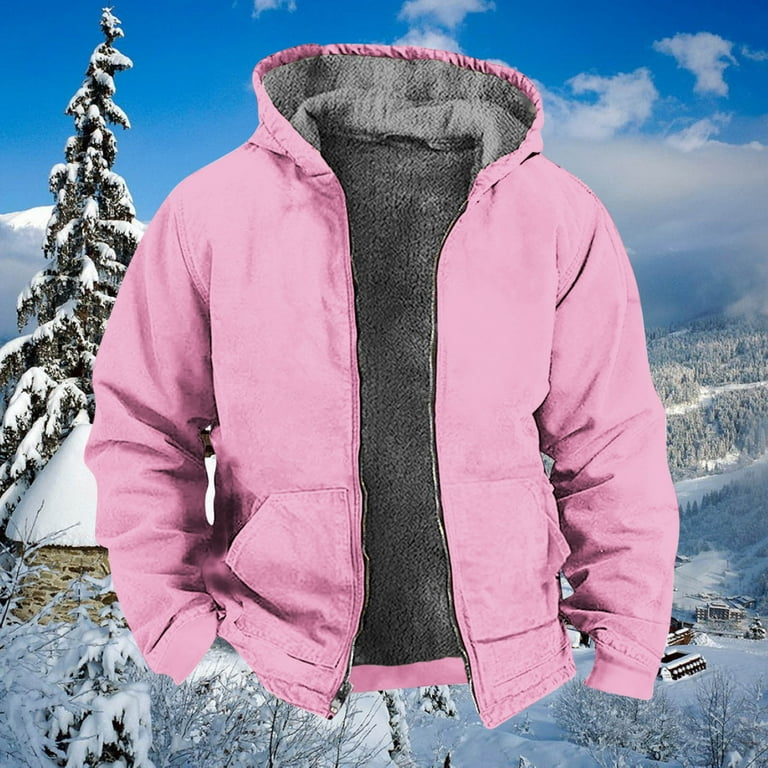 Guzom Jackets for Men Long Sleeve Zip up Fleece Lined Warm Hooded Fall Winter Casual Solid Color Mens Coats Hot Pink Size S Walmart