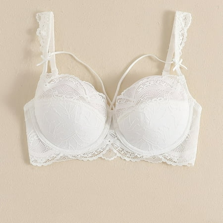 

Floral Lace Thin Cup Bra Sexy Bowknot Decor Stretchy Push Up Intimates Bra Women‘s Lingerie & Underwear