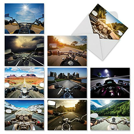 'M2356TYG VROOM WITH A VIEW' 10 Assorted Thank You Cards Featuring a Behind the Handlebars View of a Cross Country Roadtrip with Envelopes by The Best Card (Best Vans For Cross Country)