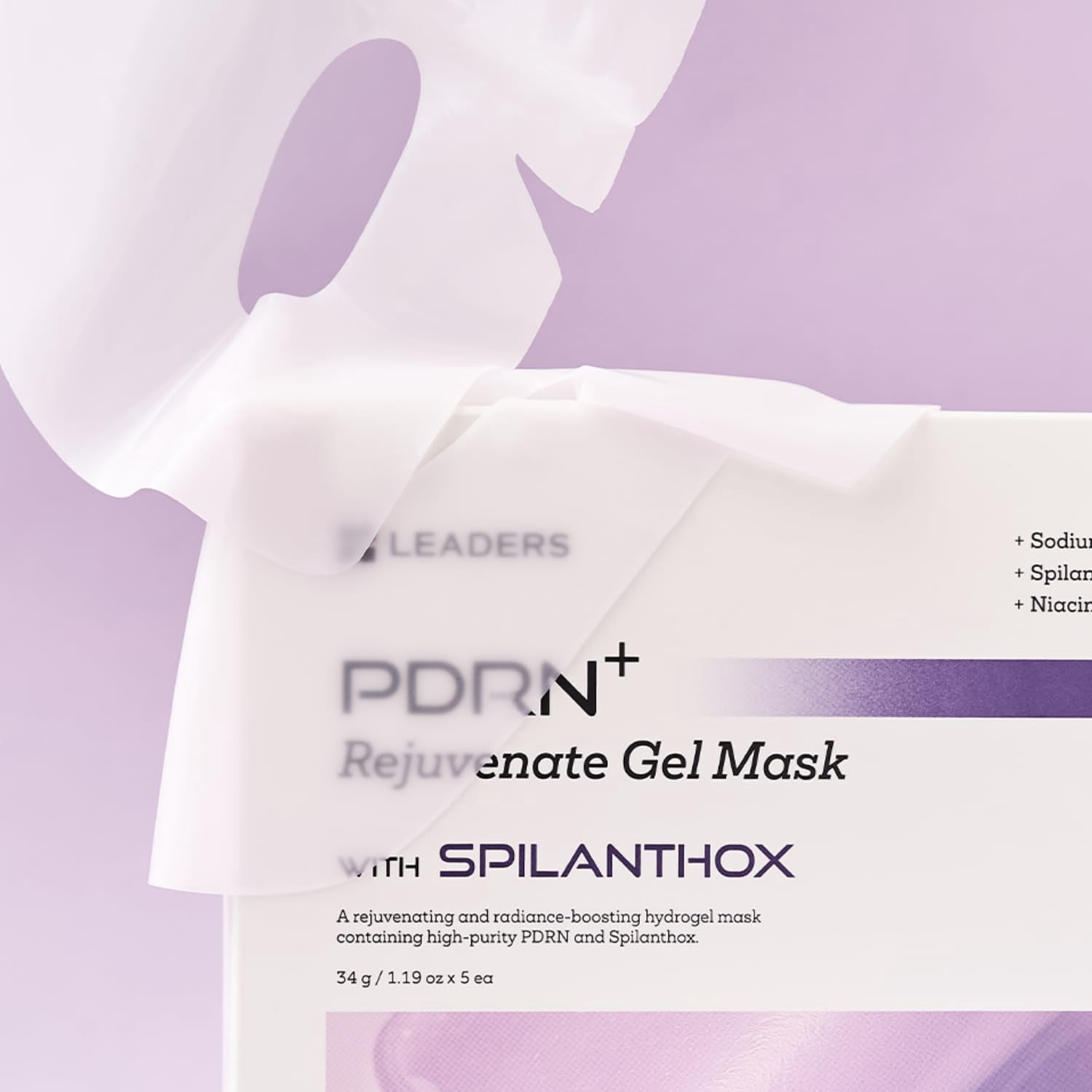 LEADERS PDRN+ Rejuvenate Gel Mask – Hydrogel Mask for Skin Firming & Elasticity, High-Purity PDRN & SPILANTHOX for Anti-Aging & Hydration – 5 Sheets