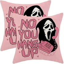 Halloween Pillow Covers 20x20 Inch Set of 2, Pink No You Hang Up Horror Ghost Design Throw Pillows Farmhouse Linen Funny Halloween Decorative Pillow Case for Couch Sofa Indoor Outdoor Decor