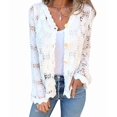 thumbnail image 3 of Women Cardigan Crochet Sweater Hollow Out Button Front V Neck Long Sleeve Knit Crop Sweater Top White XL, 3 of 7