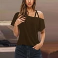 thumbnail image 2 of BinBiL Tank top for women Women's solid color double suspender short sleeved T-shirt loose vest top Brown 6(M), 2 of 5
