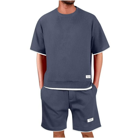 Zekutng Men Sweatsuits Sets Casual Solid Color Short Sleeved Round Neck T Shirts and Shorts Two-Piece Set,Sizes S-2XL