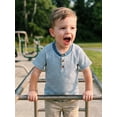 thumbnail image 2 of Cenuakty 3M-4T Toddler Baby Boys Summer T-Shirts Striped Half Button Up Crew Neck Short Sleeve Casual Tops, 2 of 8