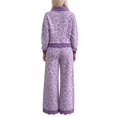 thumbnail image 4 of Szluipve 2 Piece Sets for Women Leopard Print 2 Piece Outfit Button Collar Long Sleeve Scalloped Hem Top High Waist Wide Leg Pants Casual Loungewear Tracksuit Set Purple XXL, 4 of 4