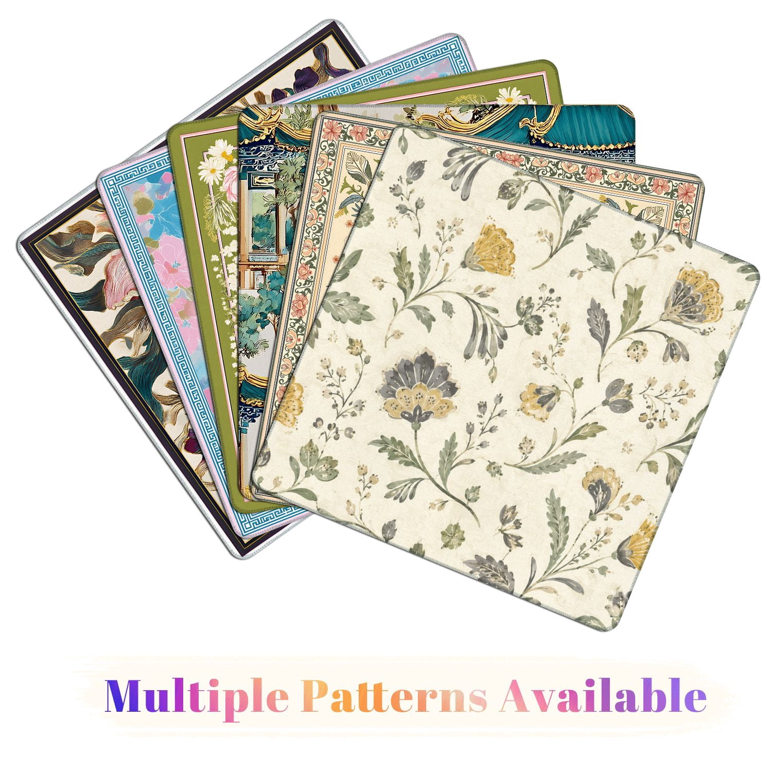 Mahjong Mat 31.5" x 31.5" Vintage Floral Botanical Soft Green Mustard Yellow Gray Watercolor Non-Slip Noise Reduction American Mahjong Tiles Table Cover for Dominoes Poker Card Board Games Gift