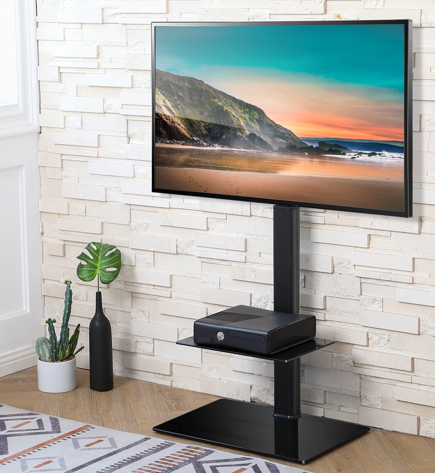 FITUEYES Height Adjustable Black Floor TV Stand for TVs up ...