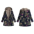 thumbnail image 2 of Women Warm Oversized Reversible Fleece Puffer Shearling Down Long Jackets Outerwear with Hood Leaf Dark Blue 5XL, 2 of 6
