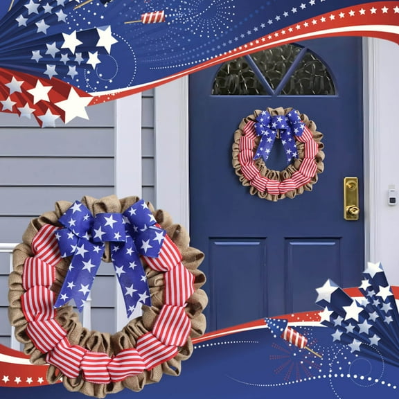 AZXY 4th of July Wreaths for Front Door Patriotic Wreath,Red White and Blue American Flag Independence Day Wreaths,Fourth of July Memorial Day Decorations for Wall Door Decor