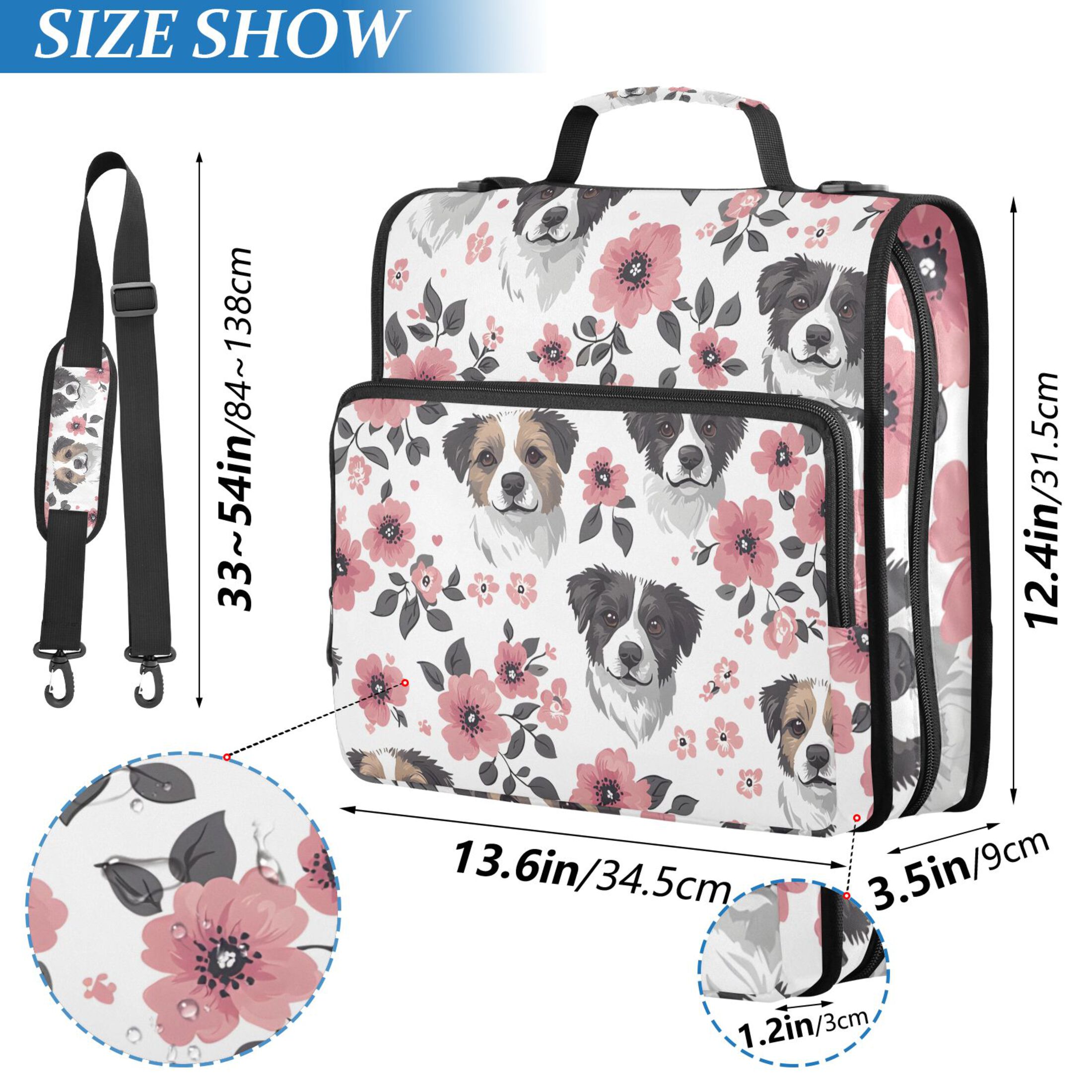 ALAZA Zipper Binder Dog and Flowers 3 Ring Trapper Keeper File Folder Organizer Bag