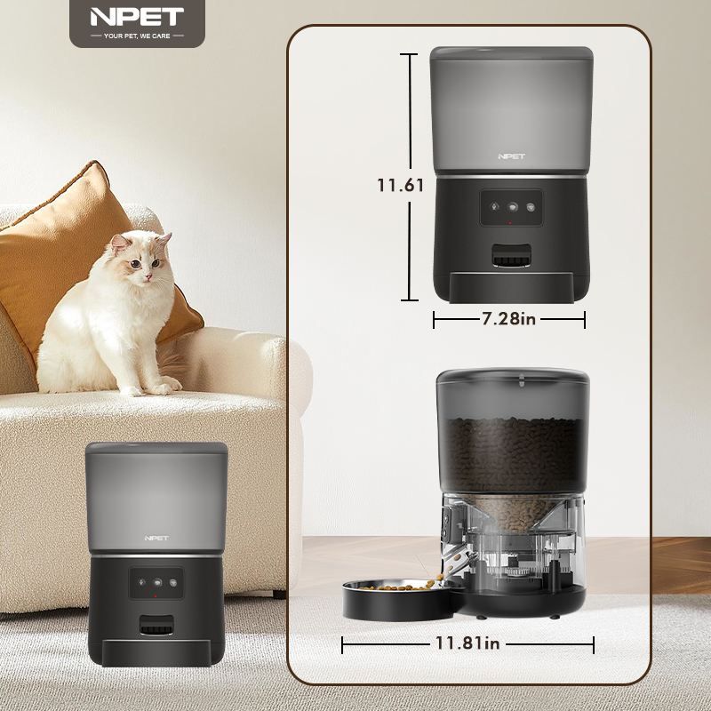 NPET Smart WiFi Cat Feeder with App Control, 4L Auto Pet Food Dispenser - 1-9 Meal Portions, 10s Voice Recorder, Anti-Clog Design for Cats/Dogs