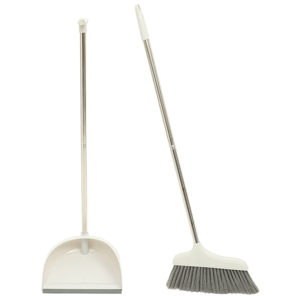 KALLORY Heavy Duty Broom and Dustpan Set, Beige, 1 Set for Cleaning Wood, Tile, Cement, and Hard Floor