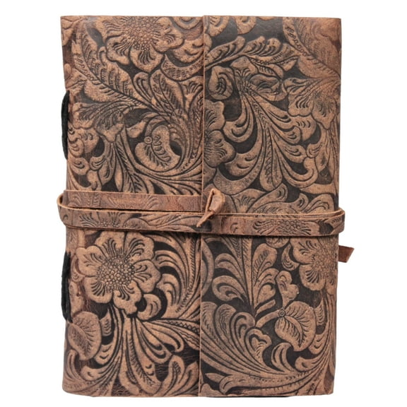 Flower Embossed Journal Book Of Shadow Genuine Leather Diary Handmade Sketchbook Brown Notebook For Writing Unlined Pages
