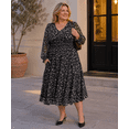 thumbnail image 3 of CASSIE LIZ Plus Size Dresses 3X for Women Black Floral Long Sleeve Dress V Neck Smocked Waist Tiered A Line Midi Dress with Pockets Size 3XL, 3 of 6