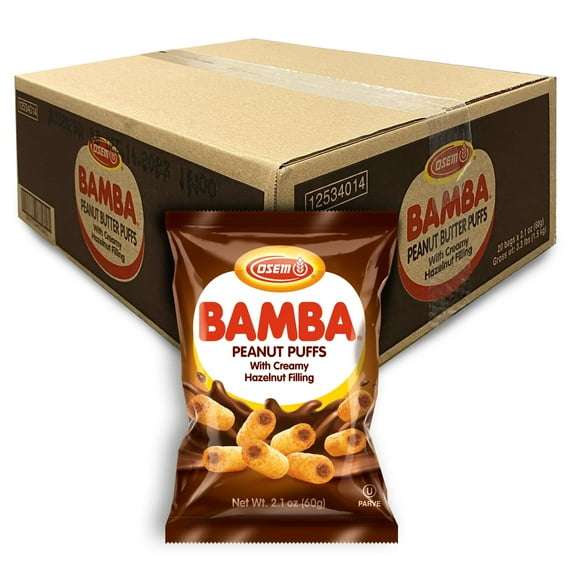 Bamba Hazelnut Cream Peanut Butter Snacks All Natural Peanut Butter PB Corn Puffs, 2.1oz Bag (Pack of 20)
