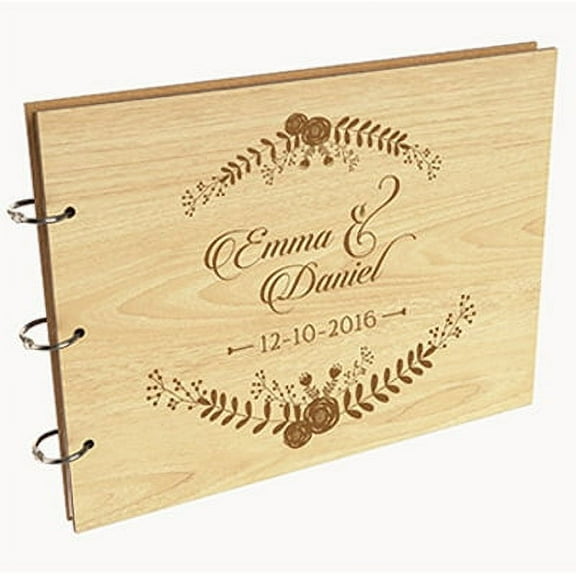 Darling Souvenir Personalized Engraved Laser Cut Wedding Guest Book Wooden Cover Sign-in Book Registry Guestbook Scrapbook-NB