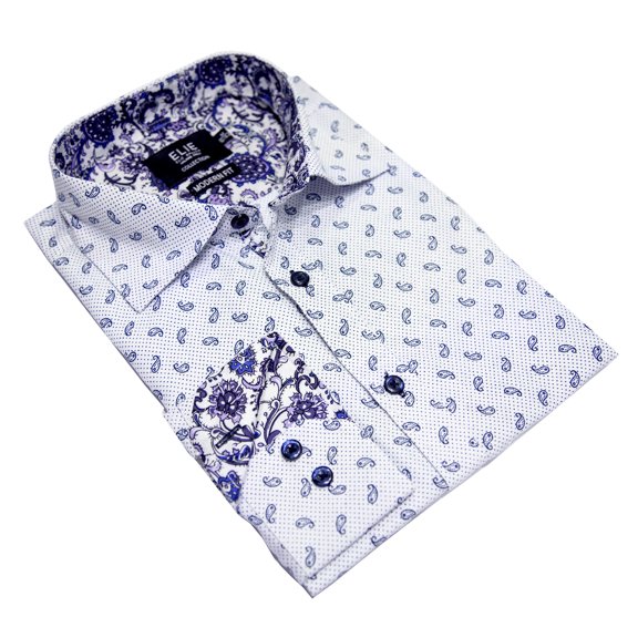 Elie Balleh White Royal Floral Print Men's Button Down Shirt