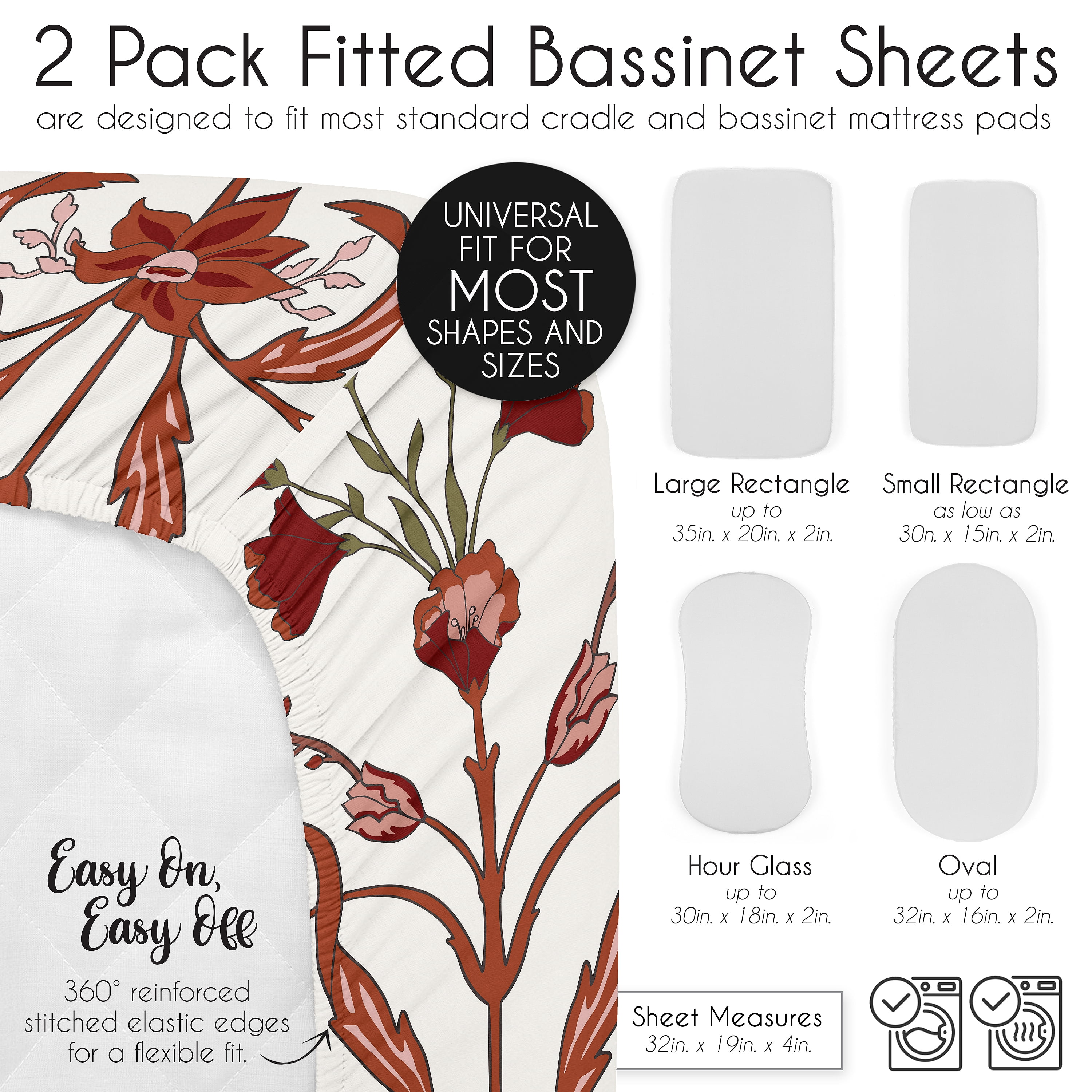 Sweet Jojo Designs Boho Floral Wildflower Girl Baby Bassinet Fitted Sheets Set 2 Piece