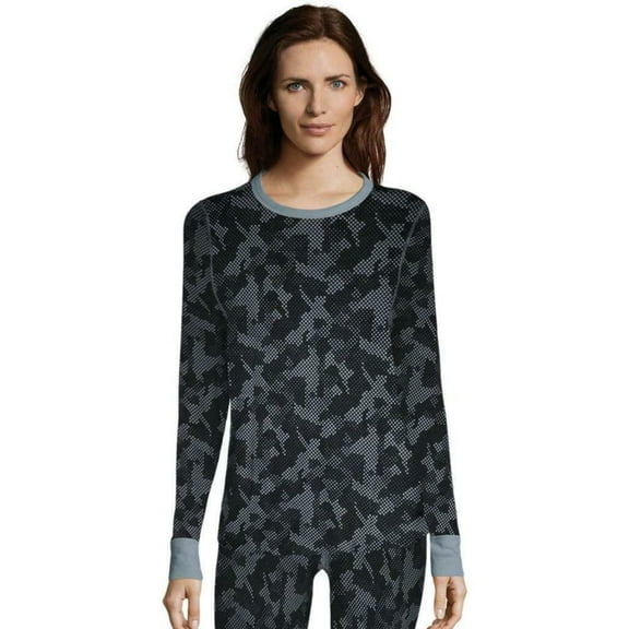 Hanes Women's X-Temp Thermal Waffle Printed Crew Top With FreshIQ