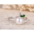 thumbnail image 2 of HeartsAndYou 0.3ct Natural Emerald & Diamond Pearl Leaf Design Ring 100% 14k SOLID White Gold, 2 of 9