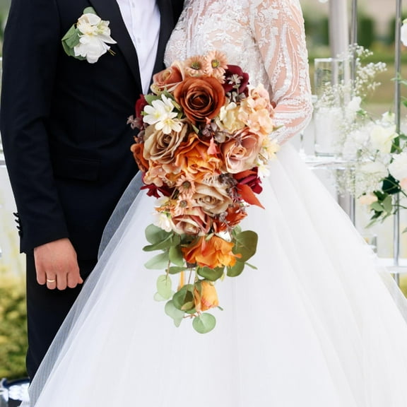 balikha Wedding Bouquet Artificial Bridal Bouquet Romantic French Tossing Bouquet Artificial Flowers Bouquet for Home Valentine's Day