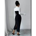 thumbnail image 2 of Black And White Two-Tone Long-Sleeve Midi Dress With Collared Shirt Top And Fitted Black Skirt, 2 of 6