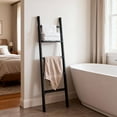 thumbnail image 6 of LEDREM 5-Tier Decorative Blanket Ladder and Ladder Shelf, Rustic Farmhouse Leaning Rack for Blankets, Towels, or Home Decor, Ebony Black, 6 of 6