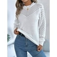 thumbnail image 2 of Women'S Crochet Sweaters Crew Neck Long Sleeve Cute Hollow Out Cotton Pullover Knit Tops White S, 2 of 8