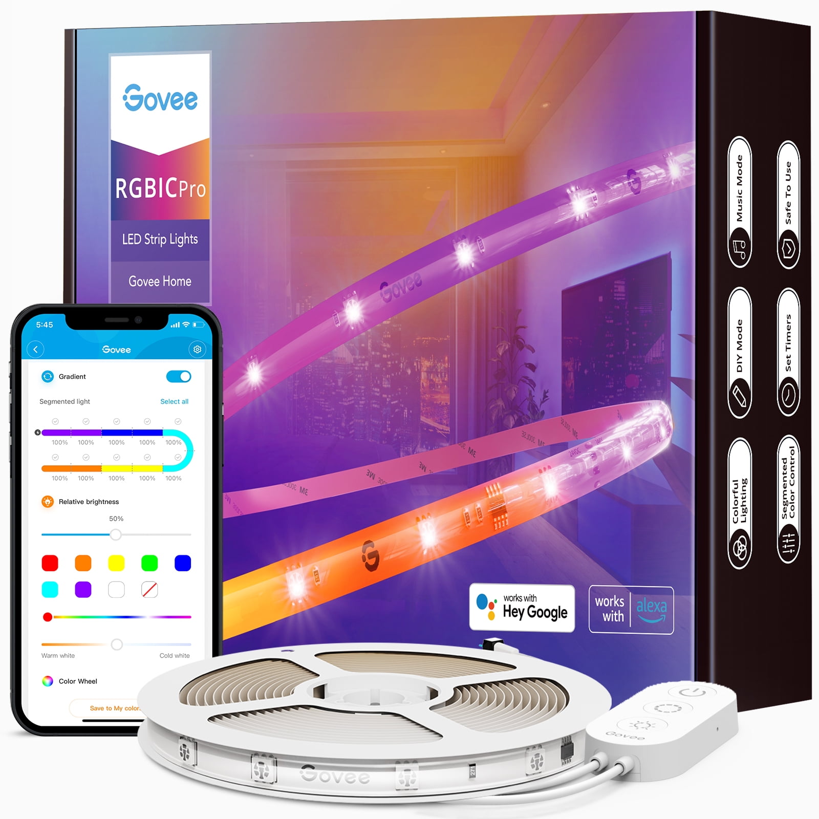 Govee Rgbic Led Strip Lights App and Remote Control Bedroom Living Room Party 