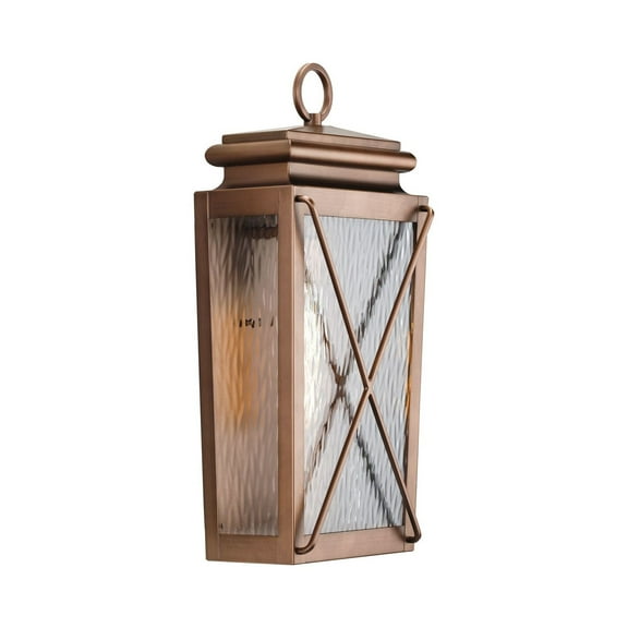 Wakeford Collection One-Light Antique Copper and Clear Water Glass Transitional Style Medium Outdoor Wall Lantern
