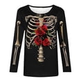 thumbnail image 4 of BOOMNY Halloween Womens 3/4 Sleeve Tshirts Crew Neck Hallowmas Skeleton Graphic T-Shirt Cozy Fall Tee Tops for Women, 4 of 5
