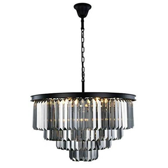 Sydney 17 light Matte Black Chandelier Silver Shade (Grey) Royal Cut Crystal