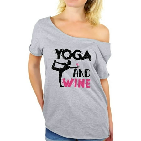 Women's Yoga and Wine Graphic Off Shoulder Tops T-shirt Workout