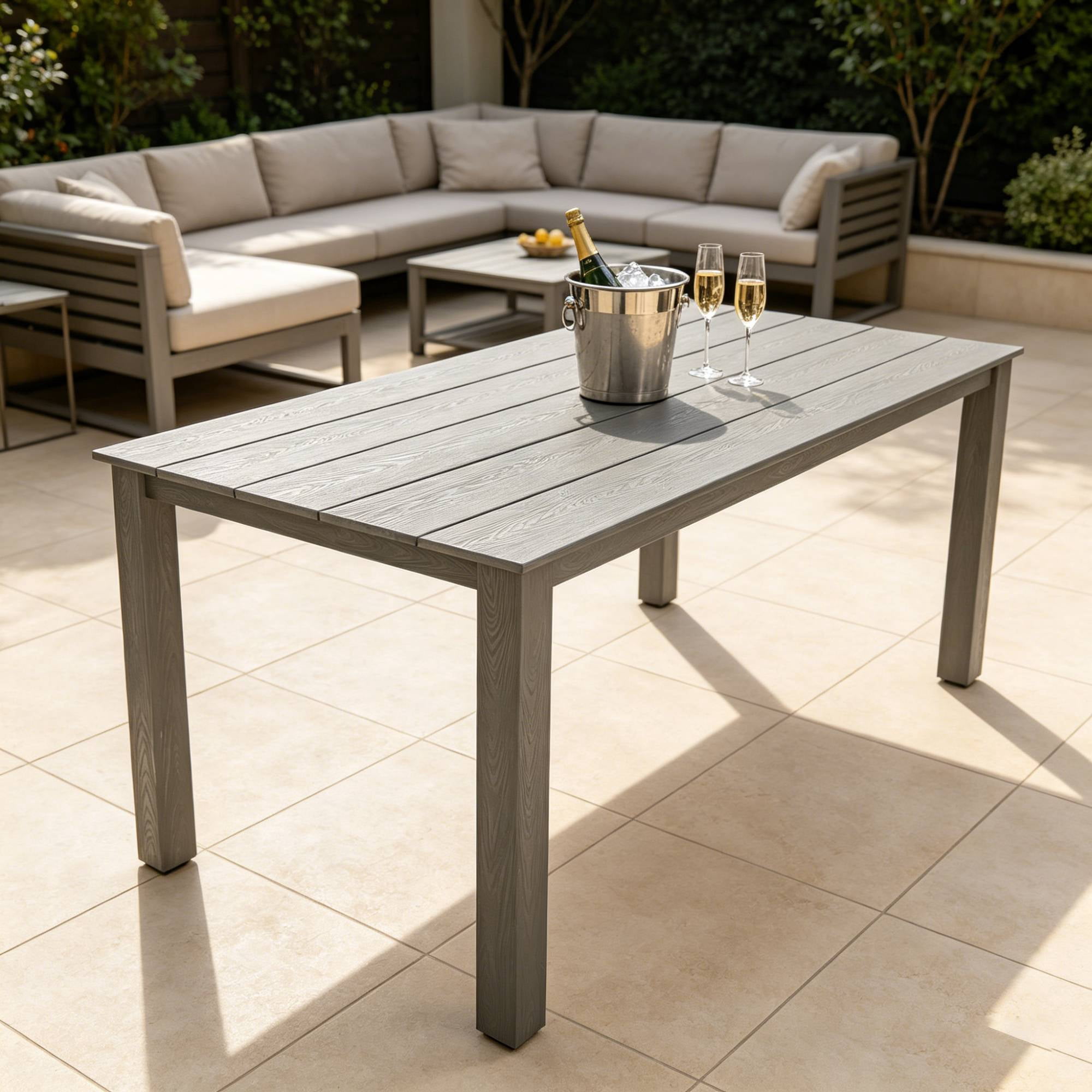 Leumius 68.9" Outdoor Dining Table for 6,All-Weather Furniture Table with Umbrella Hole for Outdoor Picnics & Patio,Backyard,Gray