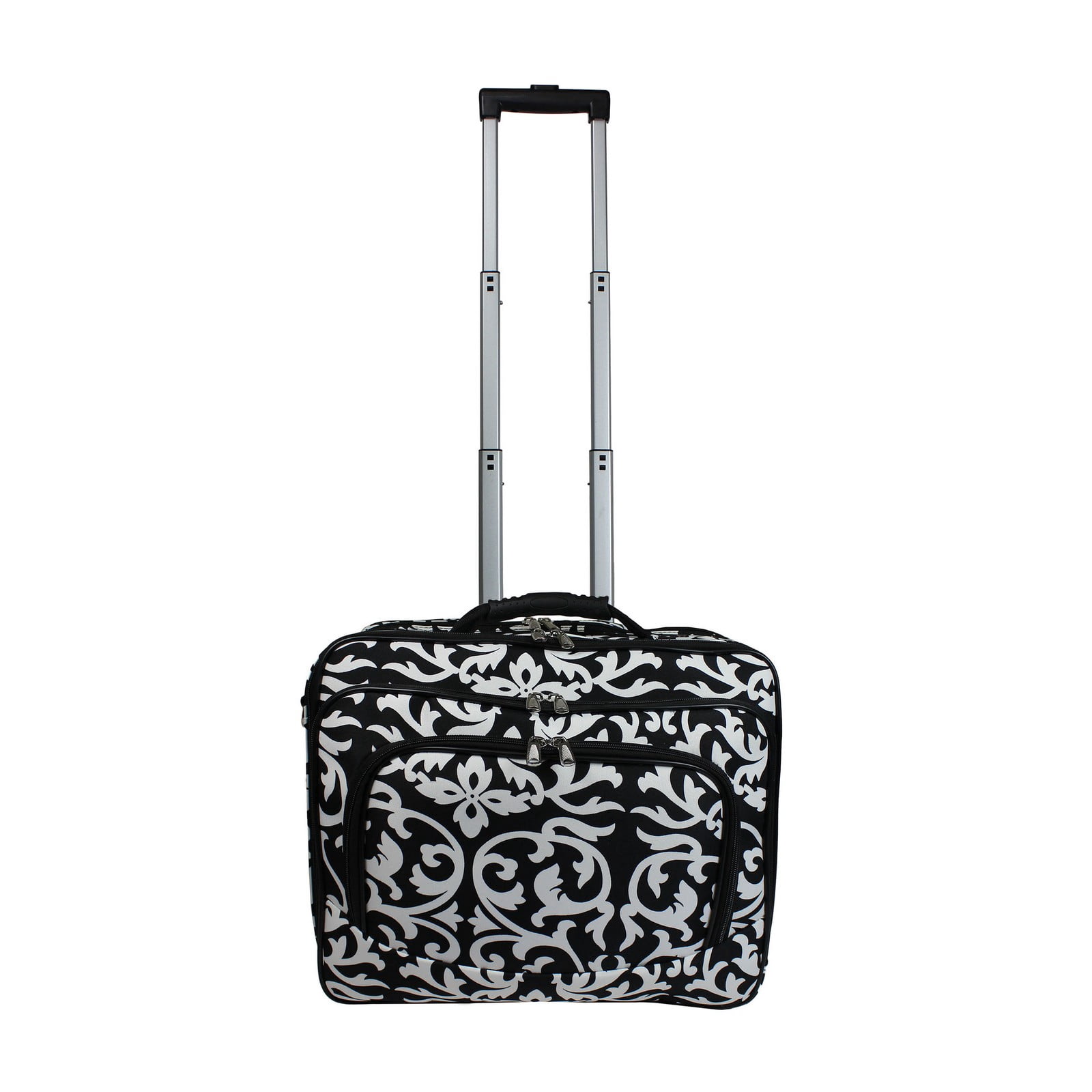 World Traveler Rolling 17-Inch Laptop Briefcase Computer Case - Black Trim Damask