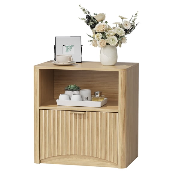 BouPower Fluted Nightstand with Charging Station,Bedside Table,Modern End Table with Storage,Mid Century Night Stand for Bedroom,Living Room