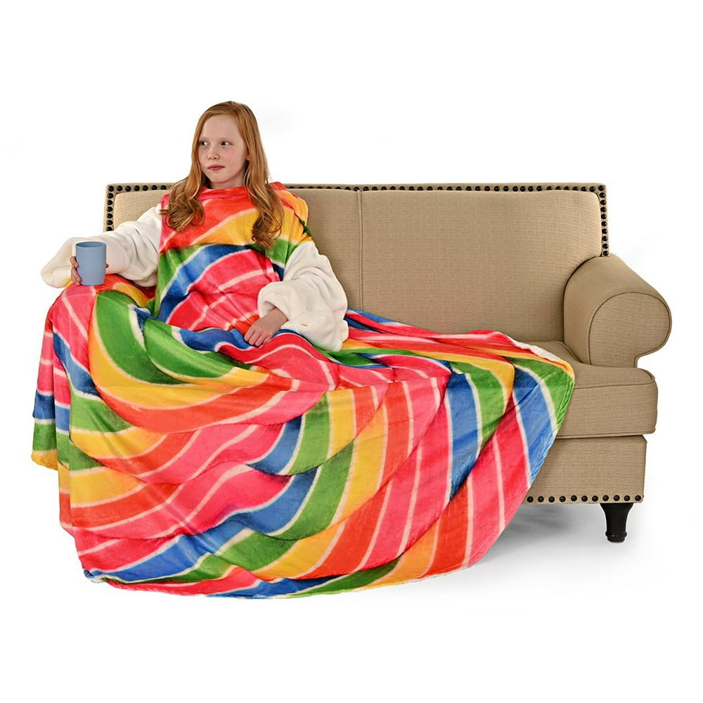 Rainbow Lollipop Wearable Sleeved Round Arm Blanket 68" Diameter