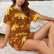thumbnail image 4 of Fotbe Dinosaurs and Leaves Conjunto de Pijama Estampado para Mujer, 2 Piezas, Ropa de Dormir con Camiseta de Manga Corta y Shorts Suaves-3X-Large, 4 of 6