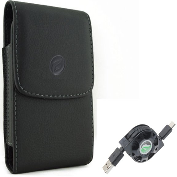 USB Cable w Case Belt Clip for Samsung Galaxy S20 - Retractable Type-C Charger Power Cord, Leather Holster Cover Pouch Vertical X5W fits Samsung Galaxy S20