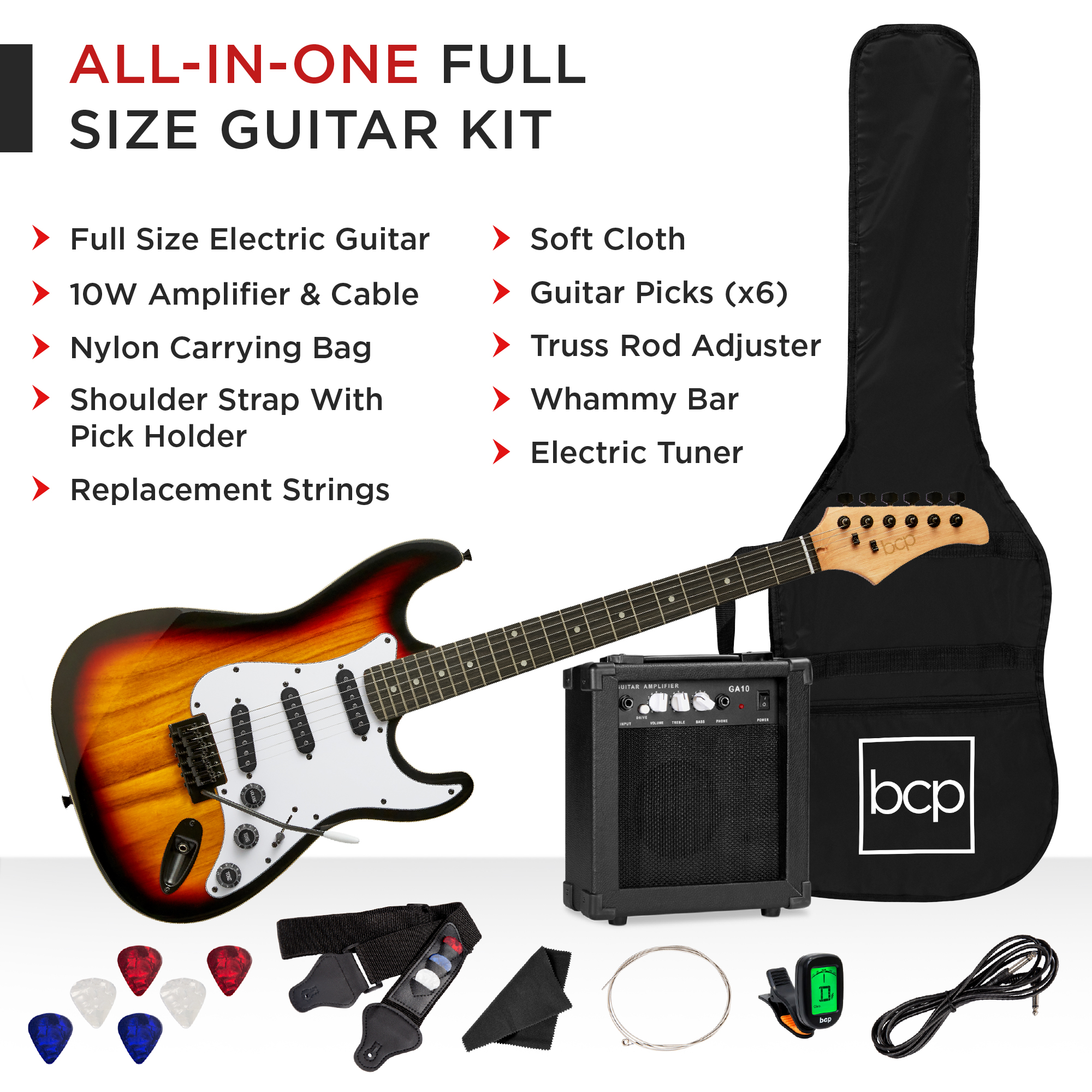 Best Choice Products 39in Full Size Beginner Electric Guitar Kit with Case, Strap, Amp, Whammy Bar - 3 Color Sunburst - image 2 of 6