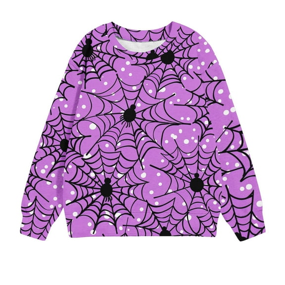 Zwiiyzr Boys and Girls Halloween Sweashirt Long Sleeve T-Shirt Printed Crewneck Pullover Tops Size 1-12 Years Purple
