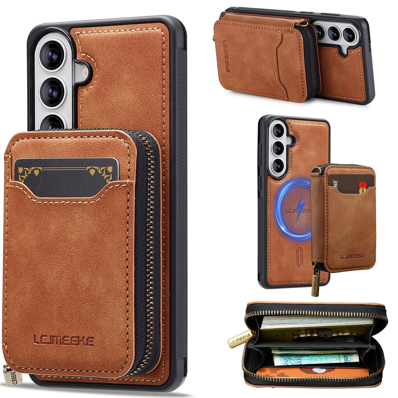 TECH CIRCLE Magnetic Wallet Case for Samsung Galaxy A37 5G PU Leather Detachable Phone Case with Zipper Card Holder RFID Blocking Wallet Compatible with MagSafe Shockproof Cover Brown