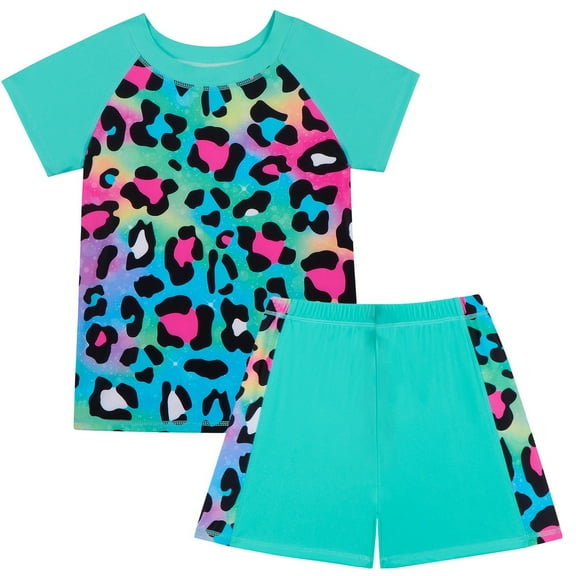 Swimsuits For Girls Bathing Suit For Children Kids Girls Short Sleeve Swimwear And Shorts Leopard Heart Printed Swimsuit Set Bathing Suit For Kids