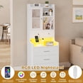 thumbnail image 2 of Set of 2 Nightstand with Charging Station&RGB LED Lights for Bedroom, Tall Bedside Table End Side Table with 3 Drawers&Glass Door&Hutch for Living Room, White, 2 of 10